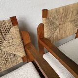 Pair of oak and straw armchairs, reconstruction style