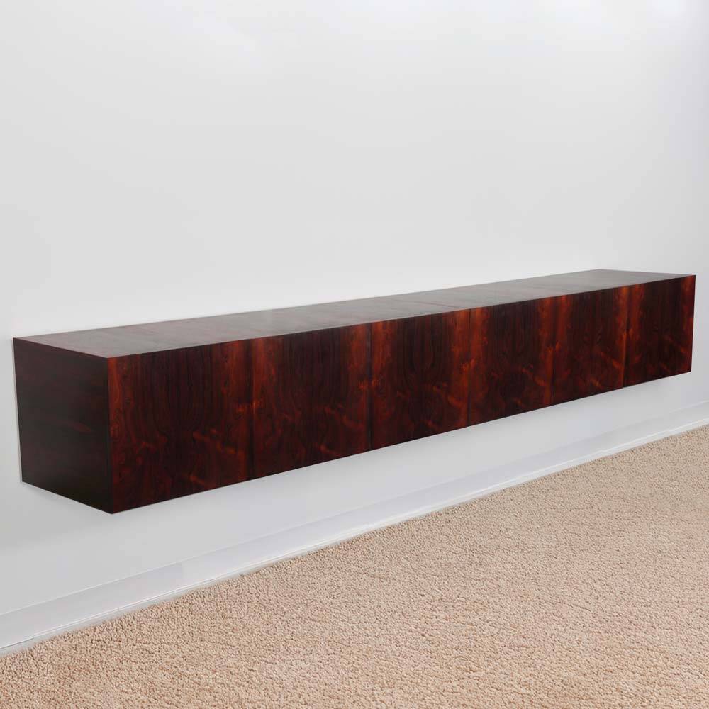 Large wall-mounted sideboard in Rio rosewood from the 1960s