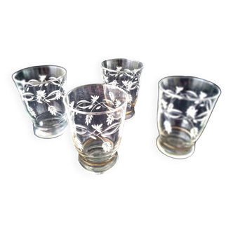 4 Vintage tumbler glasses Screen-printed decor 200 ml