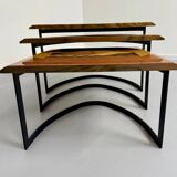 Table basse gigogne marqueterie géométrique design italien vintage