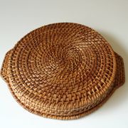 Round wicker serving tray, rattan