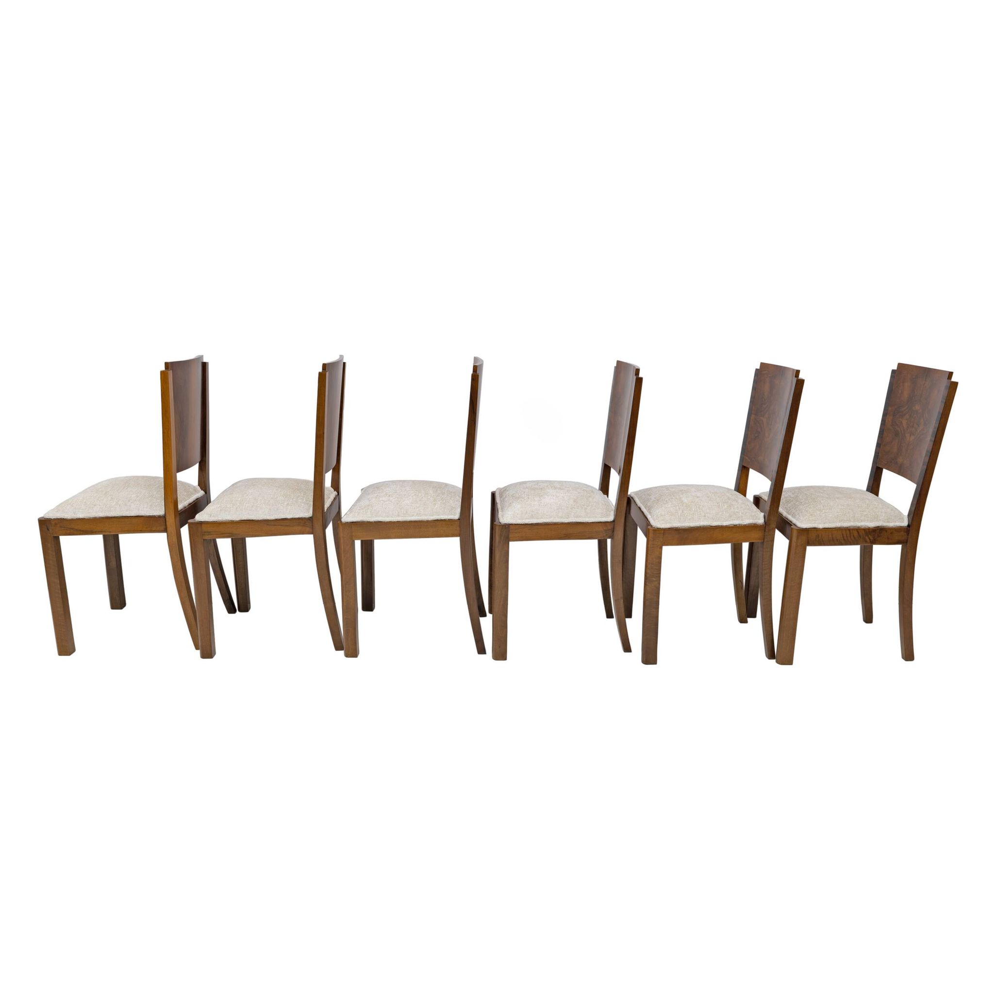 Six Art Dèco Italian Walnut Dining Chairs, 1940s