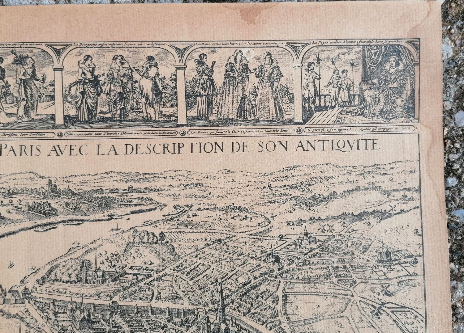Old map of Paris by Melchior Tavernier