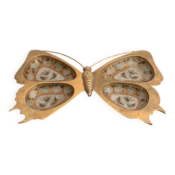 Pocket Ashtray Servant Plate Butterfly Enamelled Cloisonné Brass China