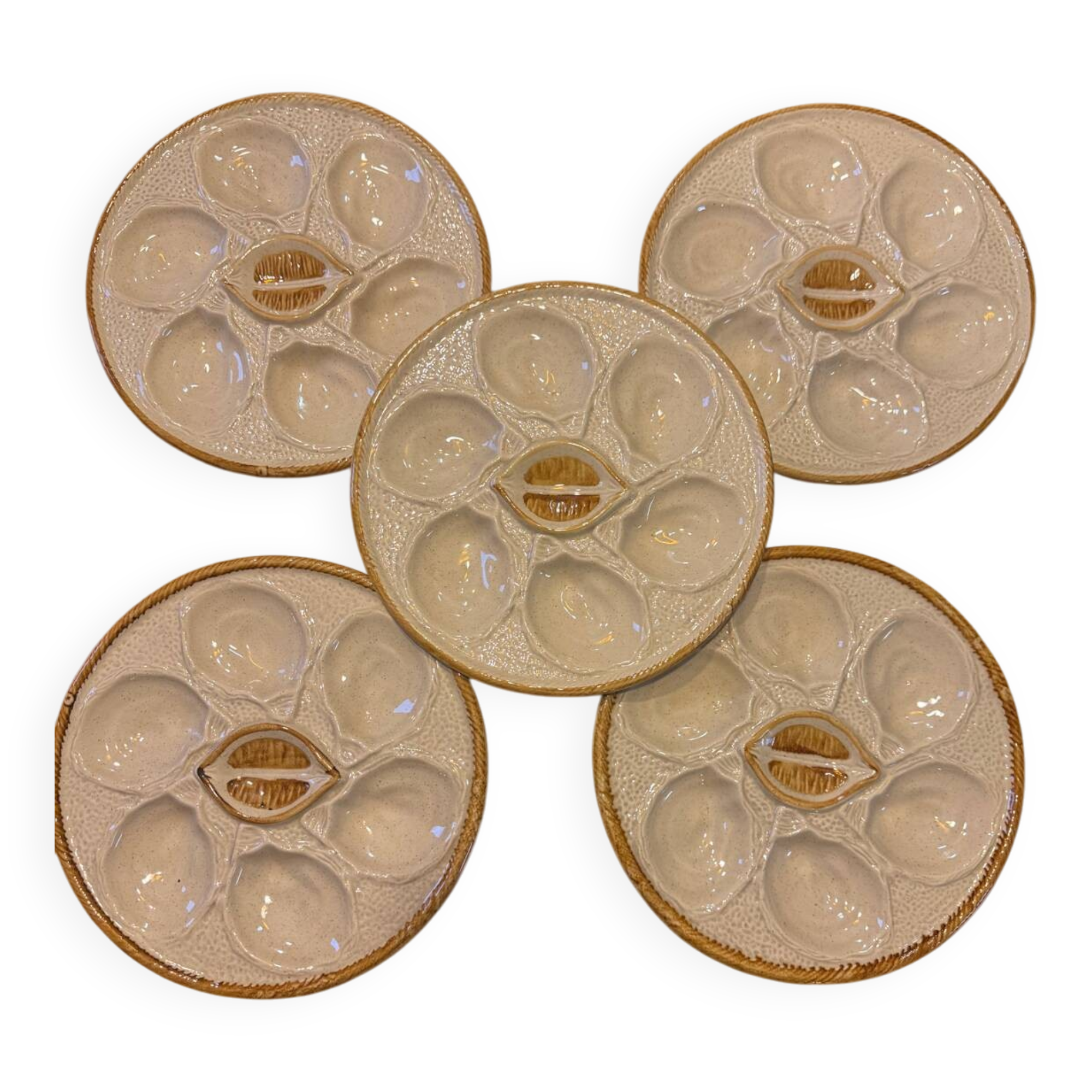 Set of 5 oyster plates Saint-Clément France no. 4589 – Earthenware