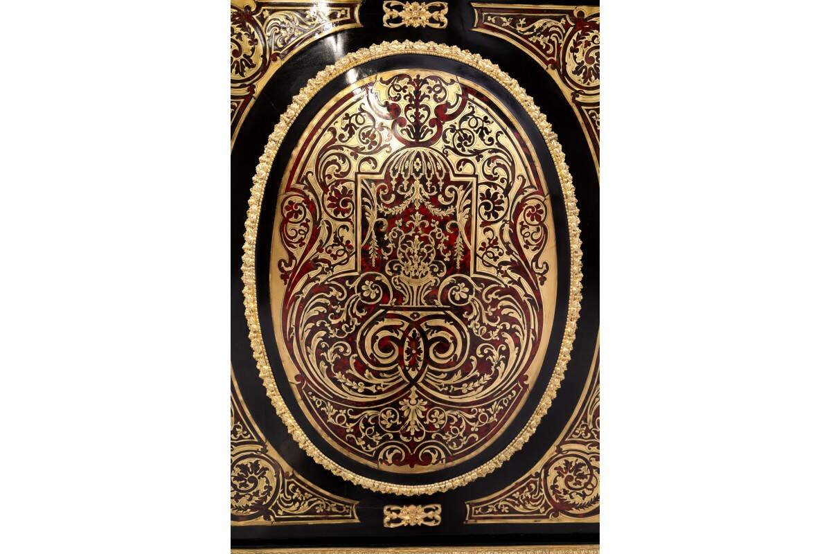 Antique boulle chest of drawers from the mid-19th century, France.