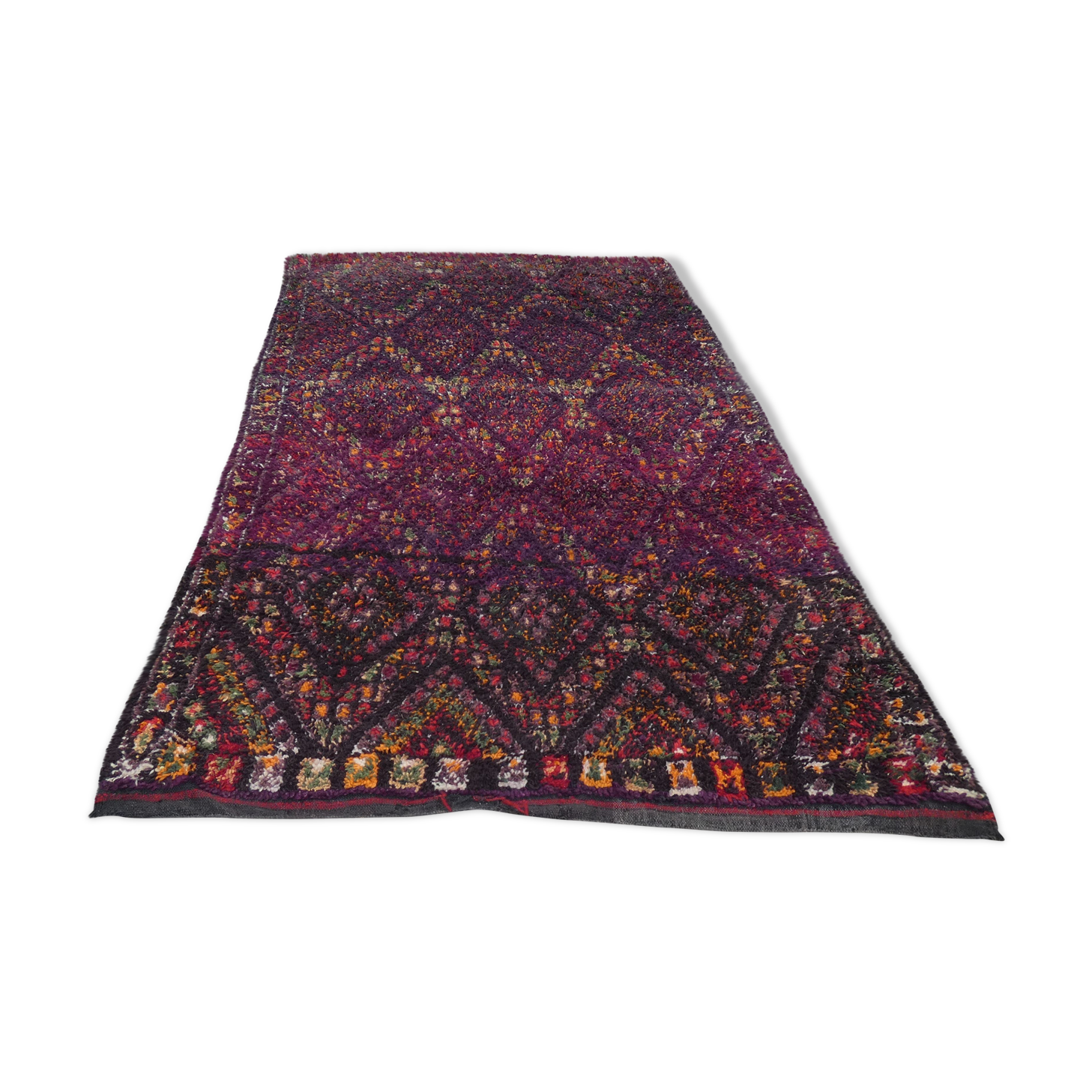 Berber carpet beni ourain wool with purple background patterns diamonds, circa 1950 177x284 cm