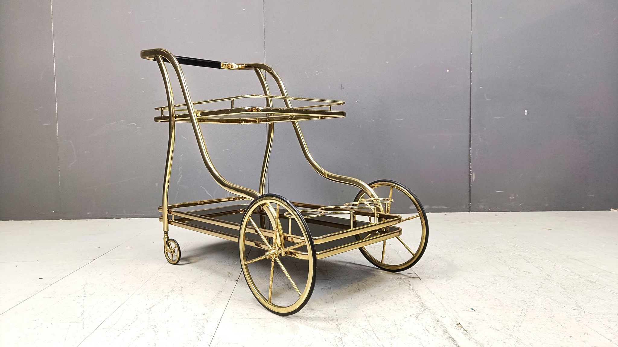 Vintage brass drinks trolley, 1970s
