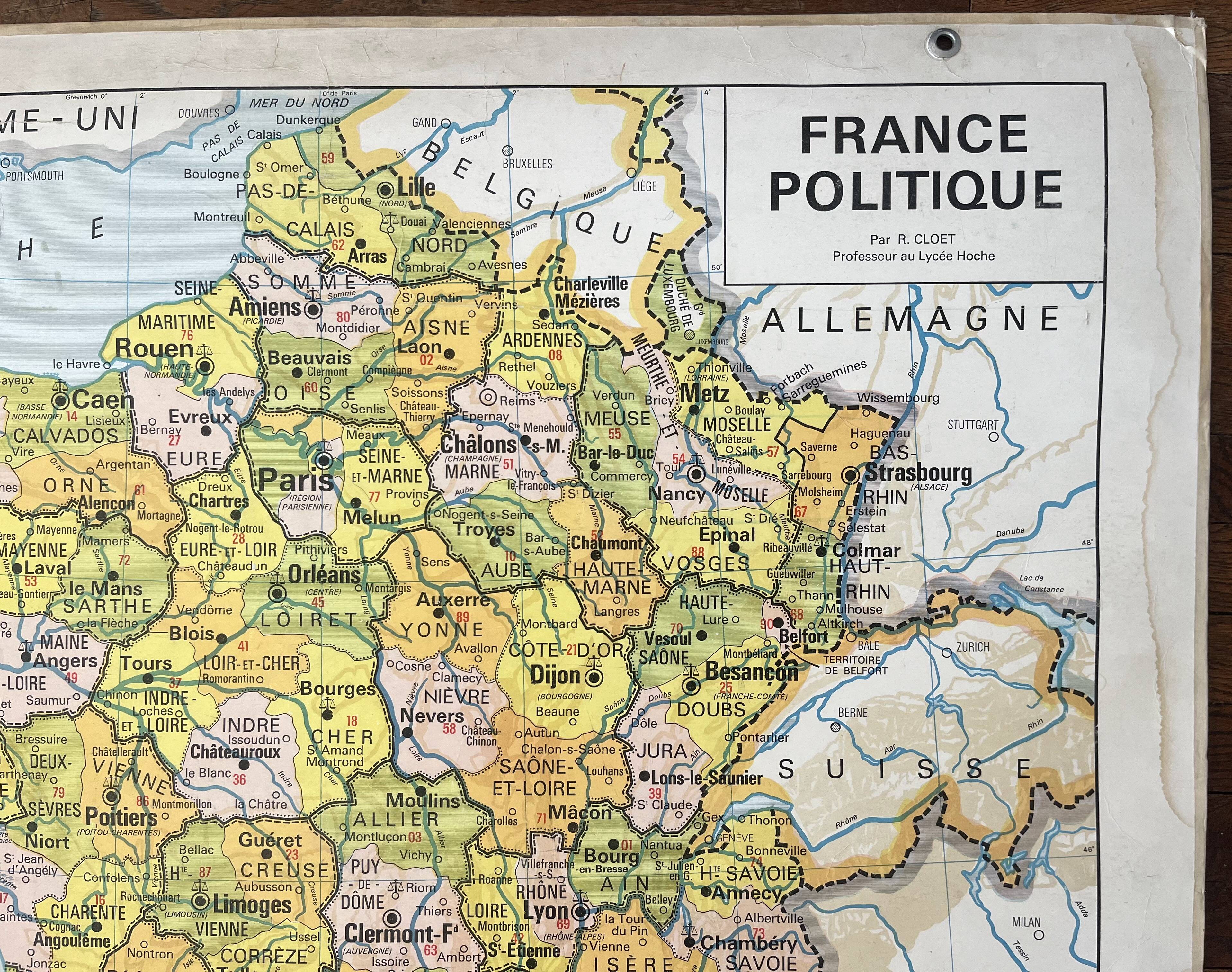 Old Vidal-Lablache map 301, 1950 - France, departments, rivers