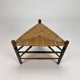 Solid oak and wicker triangular stool, 1950s