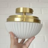 Plafonnier semi-encastré vintage en verre blanc