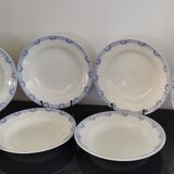 6 assiettes creuses faïence Saint Amand et Hamage blanc/bleu