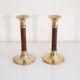 Pair of vintage Scandinavian candle holders in teak and brass 1960