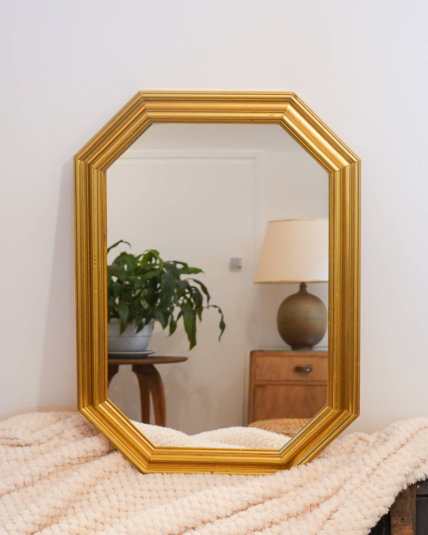 Art Deco style golden octagonal wall mirror