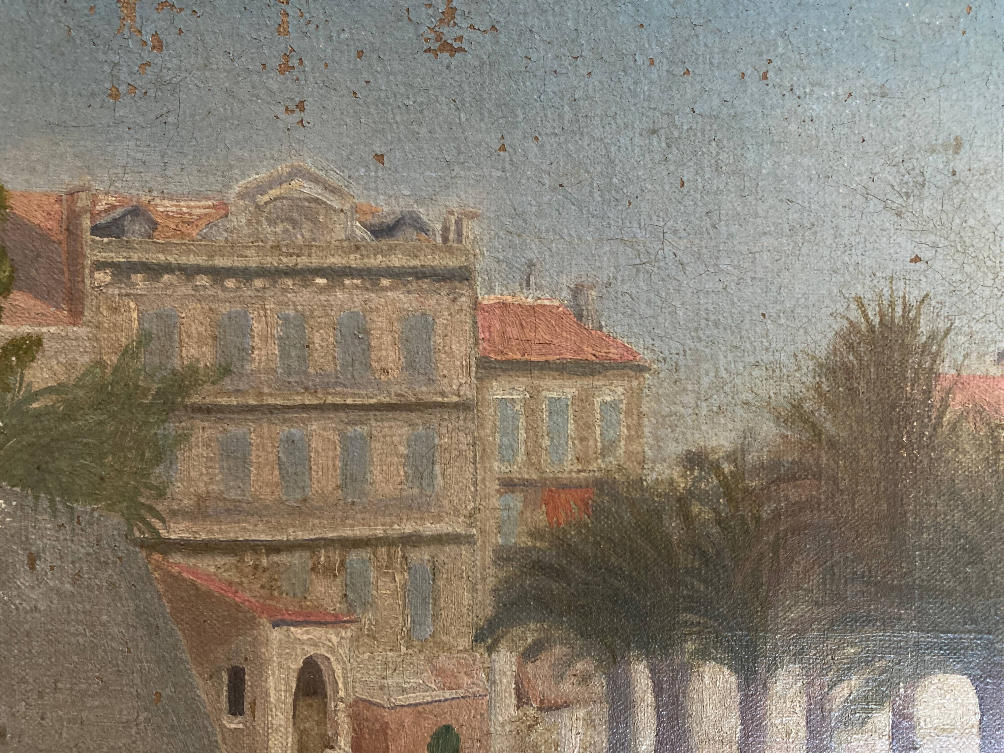 French Riviera beach scene oil on canvas 1950