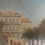 French Riviera beach scene oil on canvas 1950