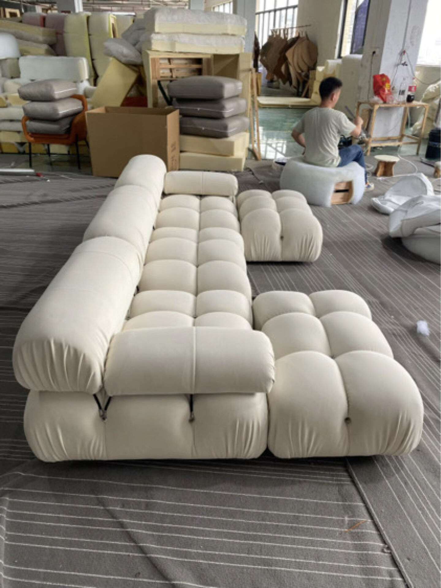 Modular XXL sofa for 5/6 people – Cloud Design – Cream Bouclé + Pouf