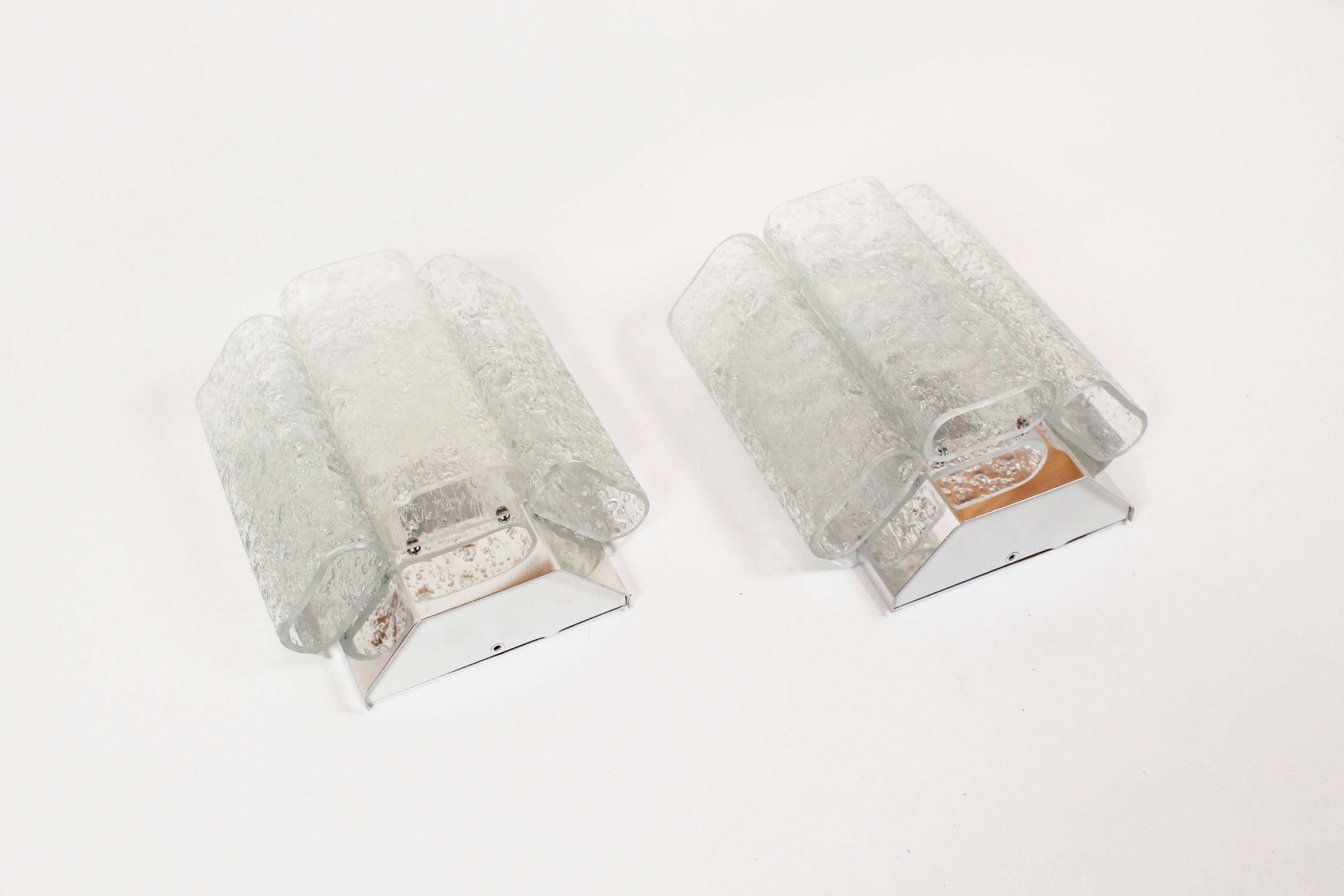 Pair of 'ice glass' wall lamps by Doria Leuchten