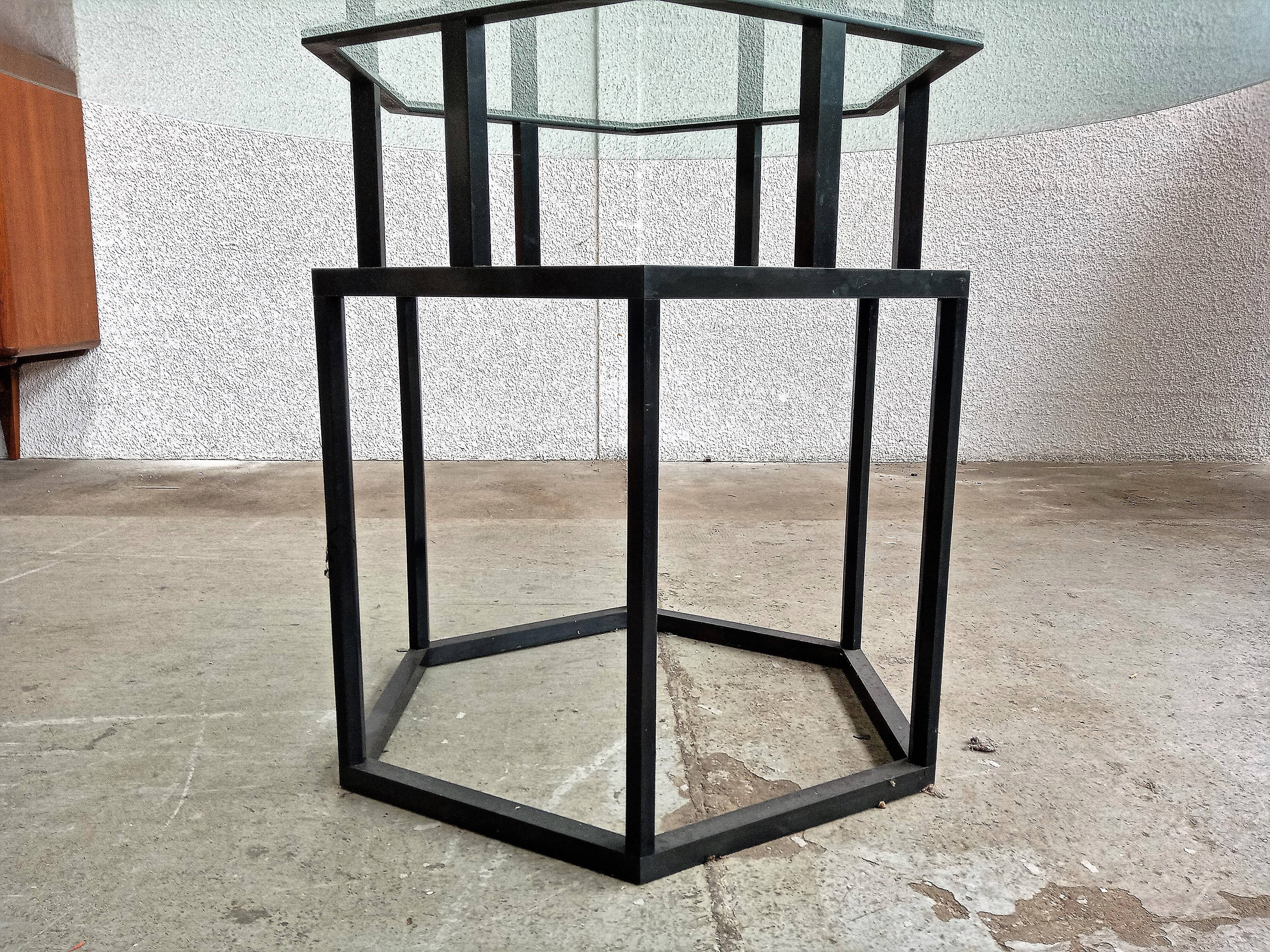 Table Roche Bobois glass and metal of the 80