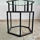 Table Roche Bobois glass and metal of the 80