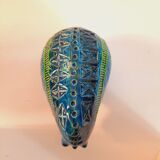 Vintage rhinoceros statue, Aldo Londi for Bitossi, Rimini blue series