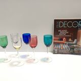 Set of Six Colorful Murano Blown Glass Wine Glasses, Italy 1980s