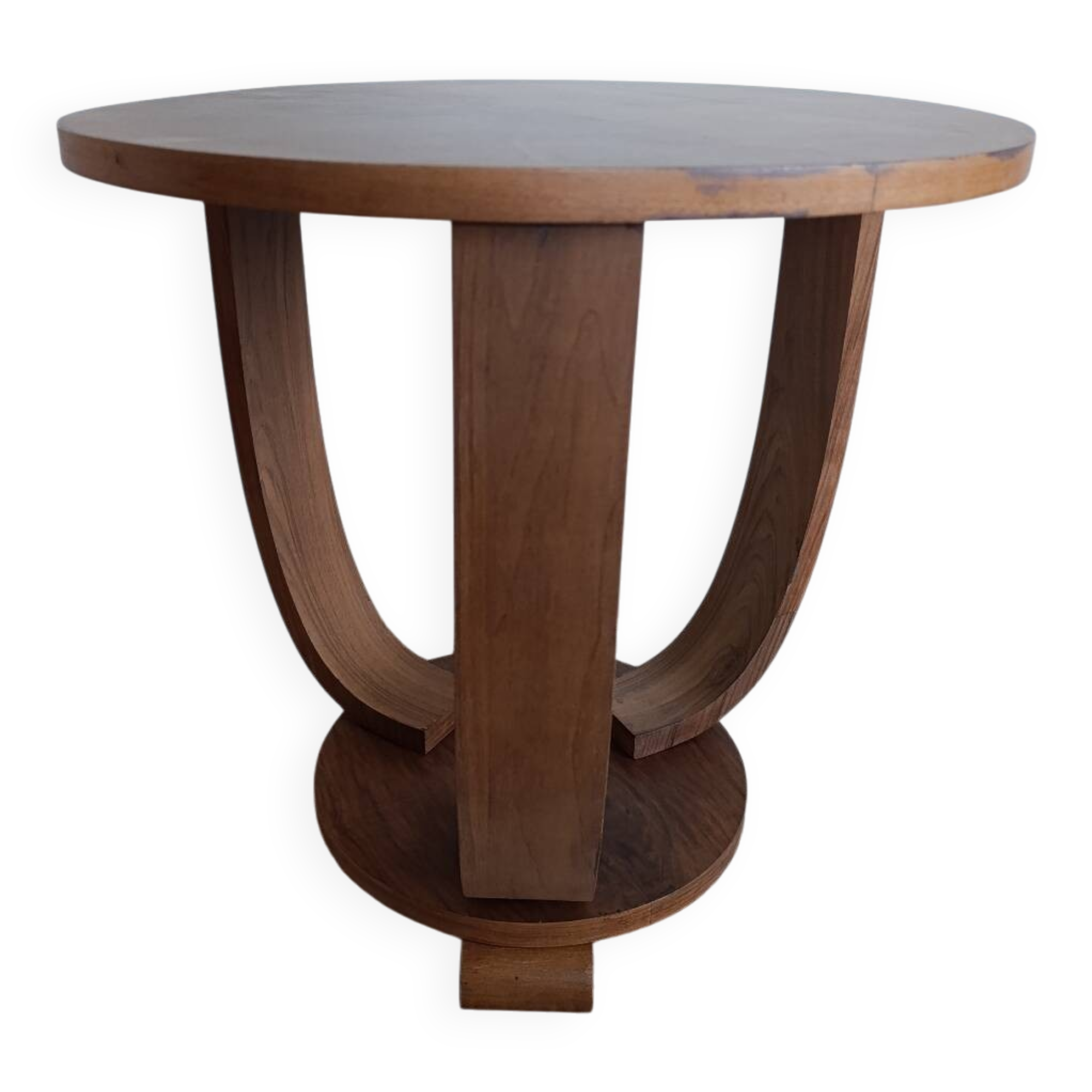 Round Art Deco table in walnut veneer – 1948