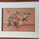 Watercolor painting, spring bouquet, framed.
