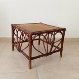 Vintage rattan and bamboo coffee table, 51*51 cm