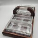 Wooden tray with glass ramekin handle servant aperitif appetizer vintage art deco appetizer