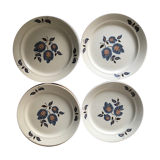 Flat plates grès earthenware of Saint Amand floral decoration Sologne