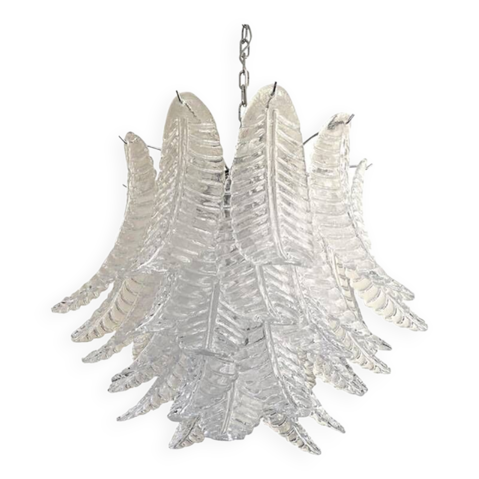 Contemporary Italian Transparent “Felci” Murano Glass Chandelier