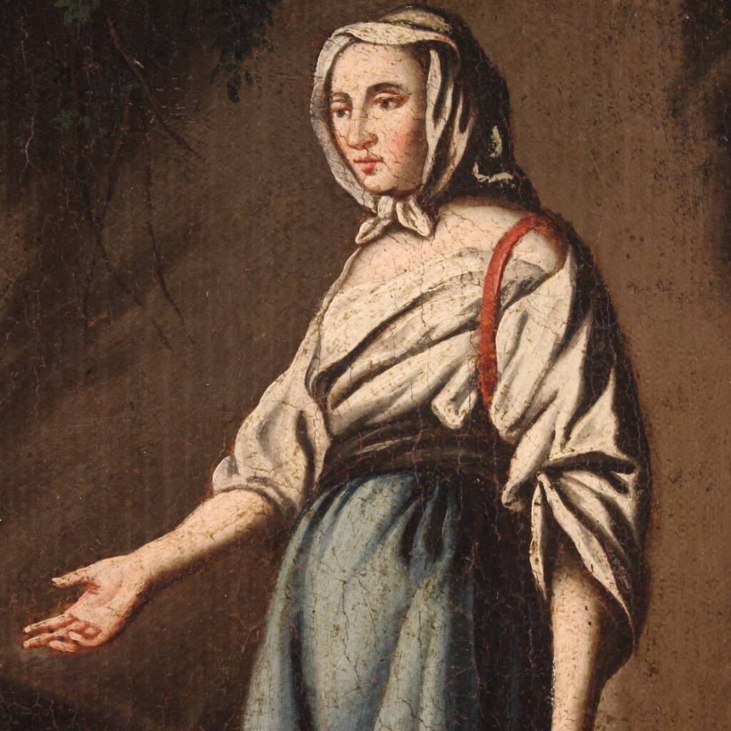 Antique Painting Pastoral Scene From The 18th Century