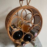 Rattan bottle holder, wood, vintage canework