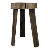 Tabouret tripode brutaliste en bois