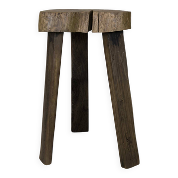 Tabouret tripode brutaliste en bois