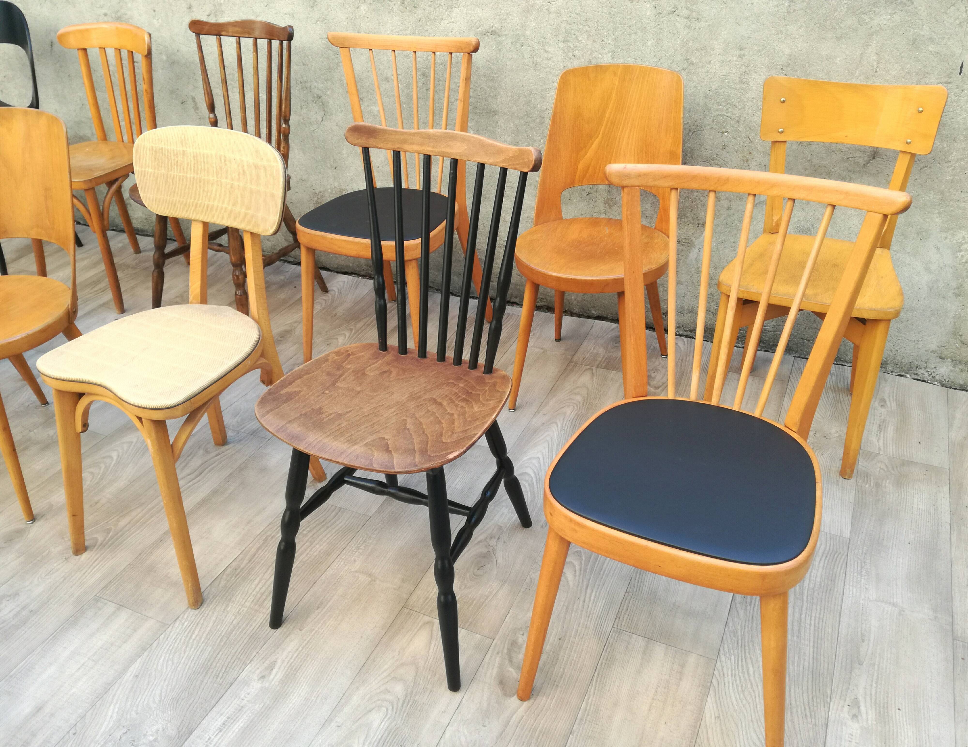 Set of 12 wooden Bistro chairs