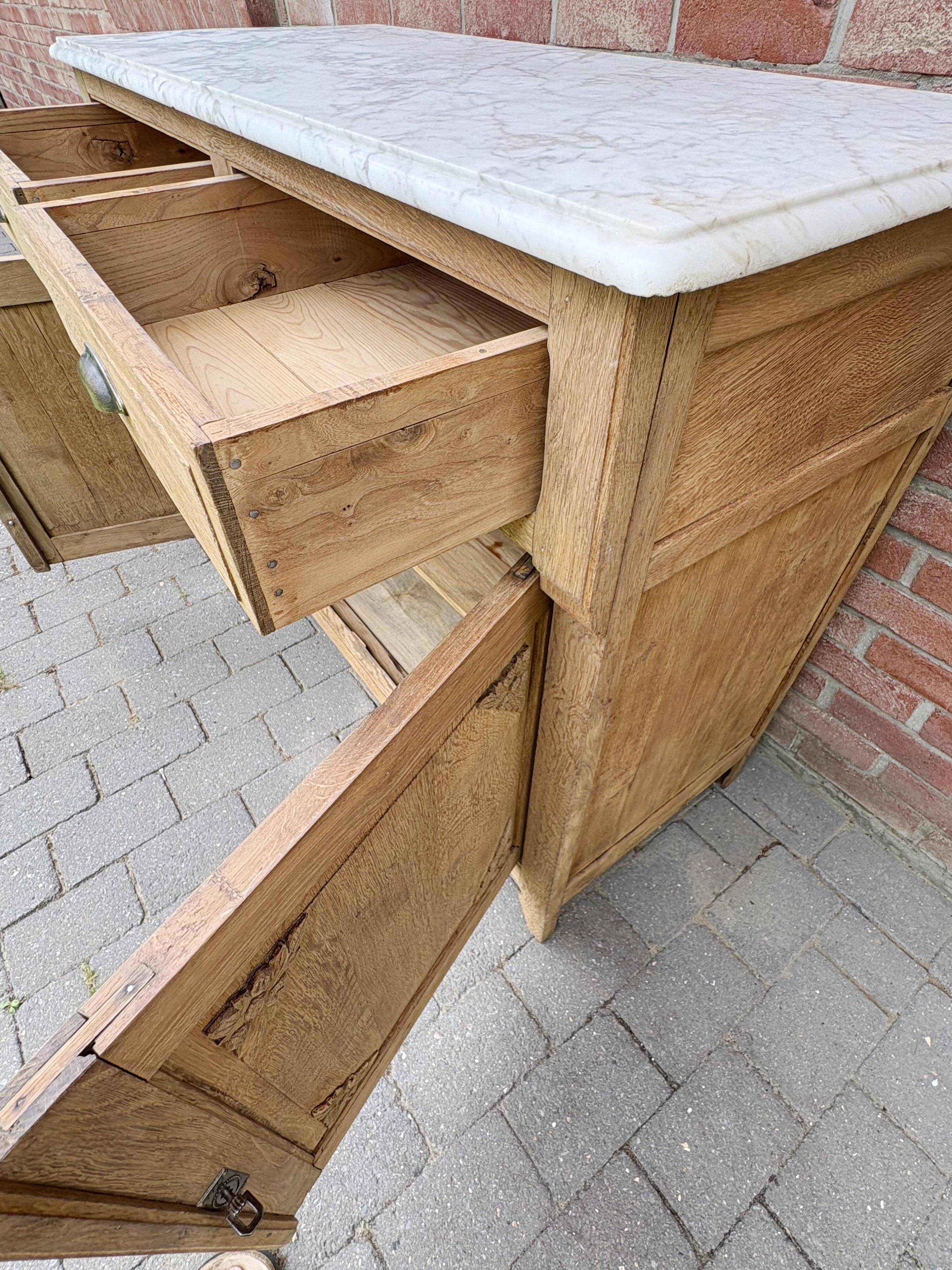 Antique Parisian buffet in oak and Carrara marble