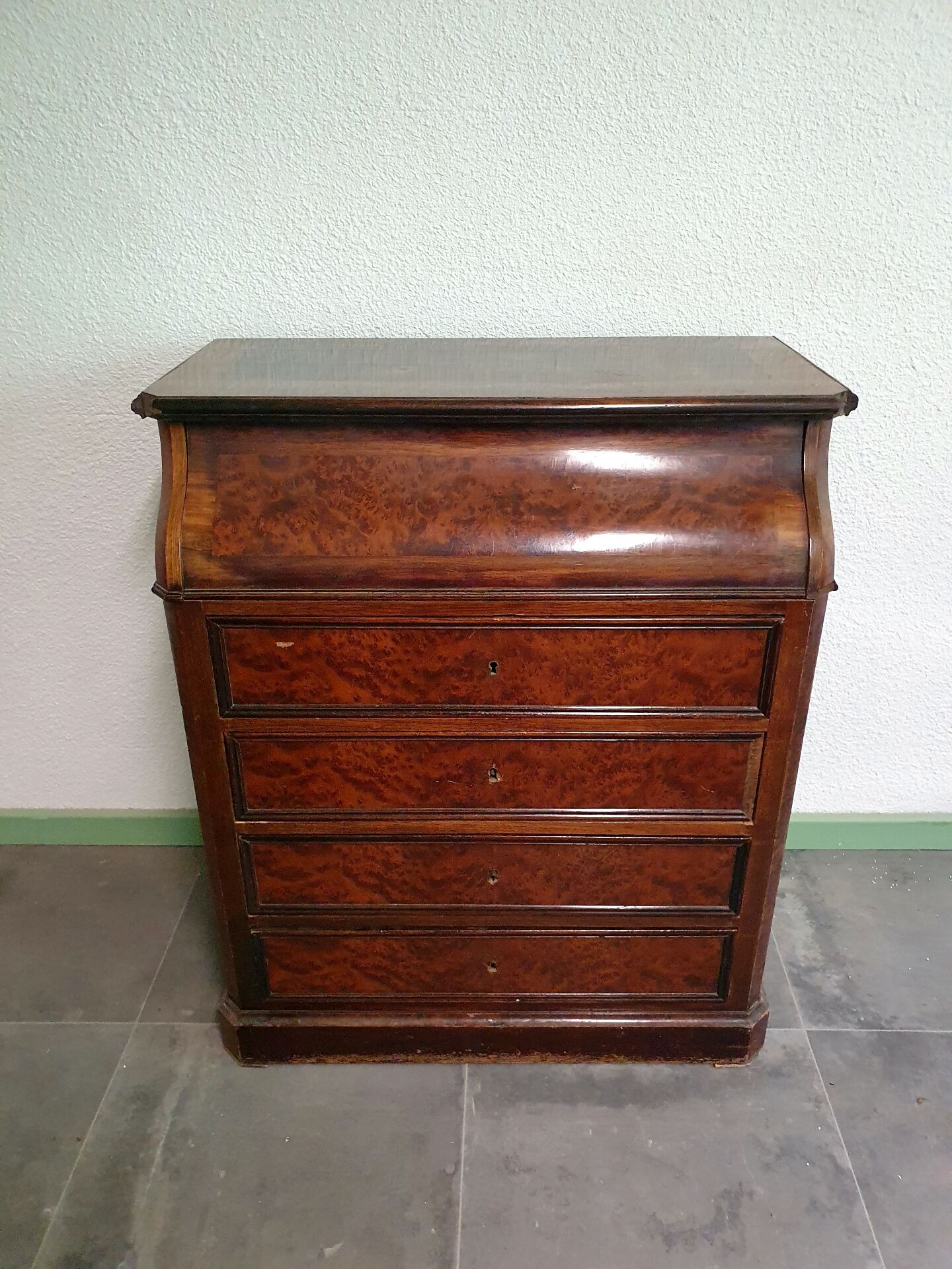 Ancienne commode lavabo en ronce de noyer et marbre blanc – XIXe siècl
