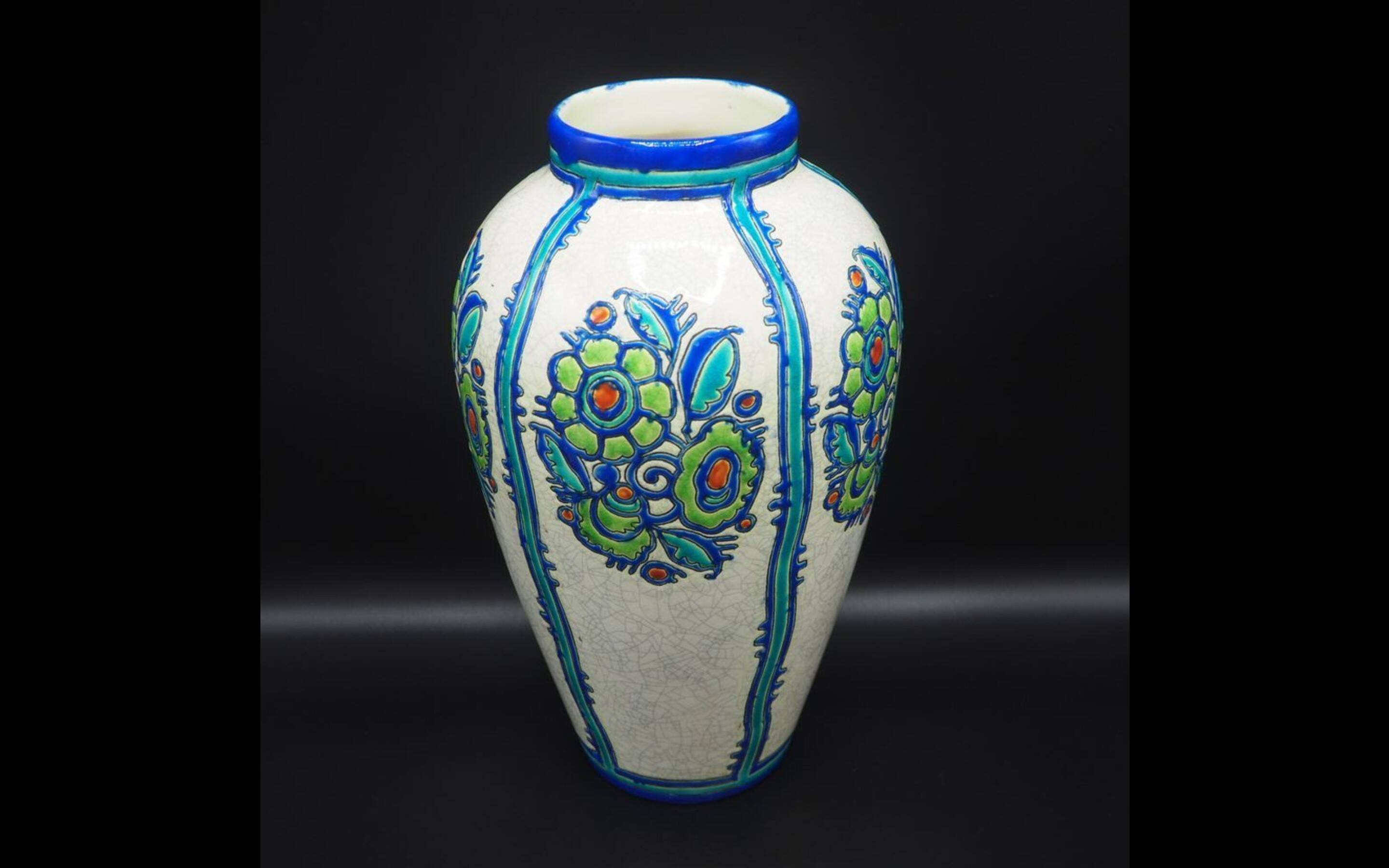 Charles Catteau vase, Kéramis Boch in tall ceramic Belgium Art Deco 1925