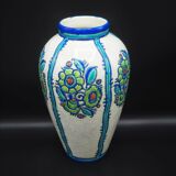 Charles Catteau vase, Kéramis Boch in tall ceramic Belgium Art Deco 1925