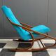 Ton, Thonet arm less rocking chair in blue velvet upholstery