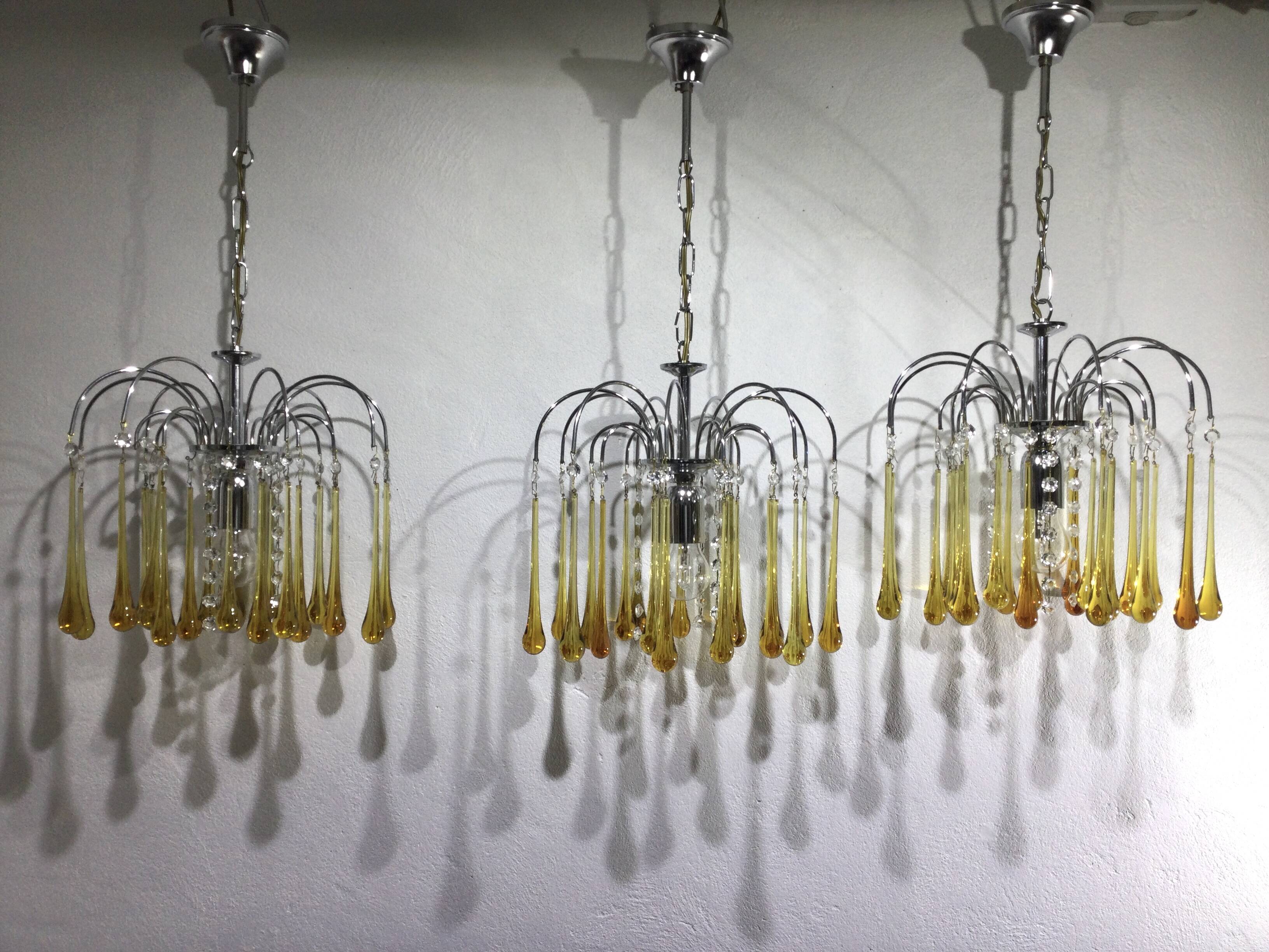 Murano chandelier drops in amber crystal
