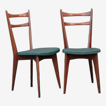 Paire de chaises vintage en bois et skaï