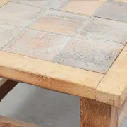 Brutalist Oak Coffee Table with Red Terracotta Tiles, 1950s