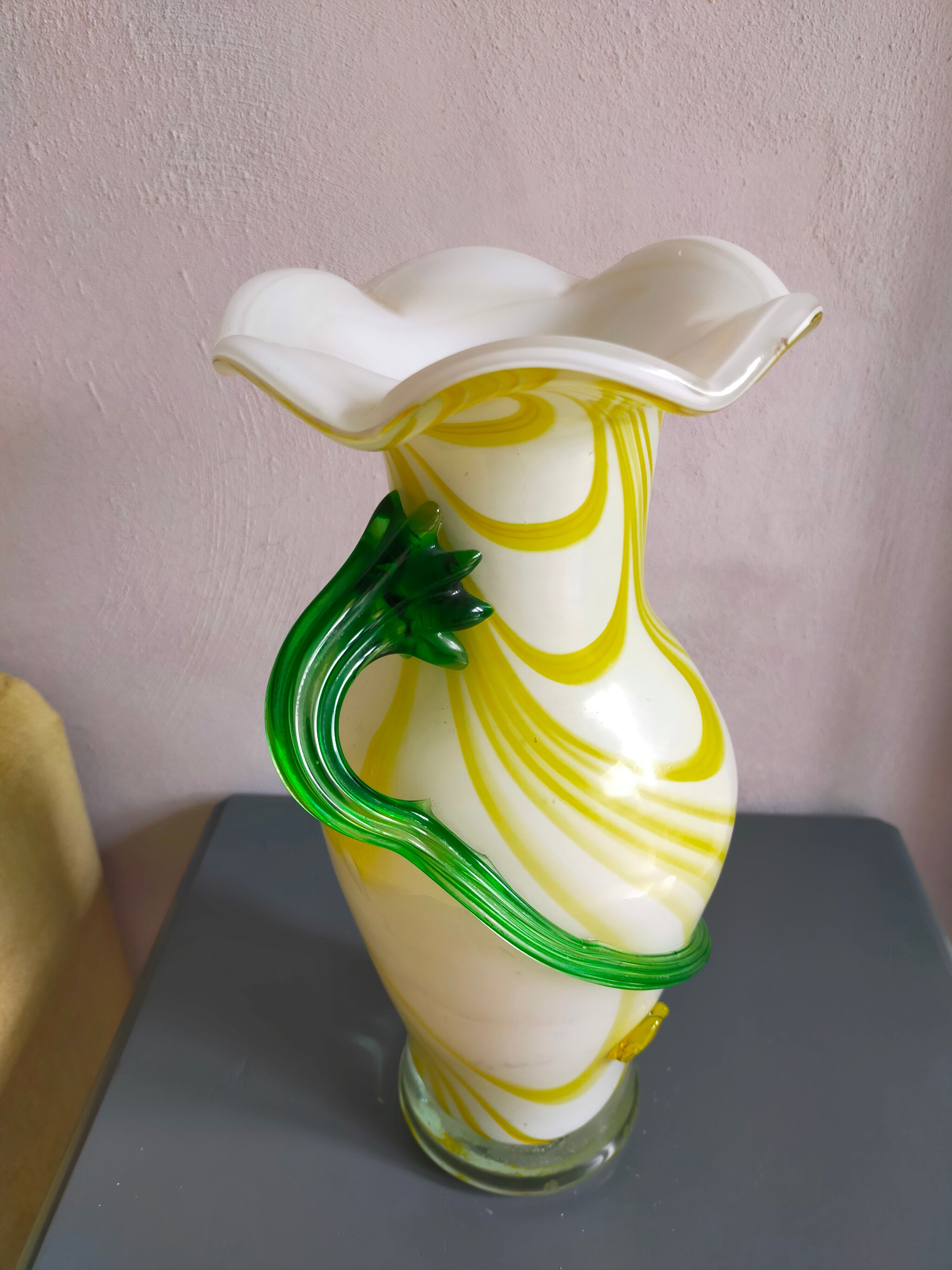 Yellow and green glass vase