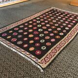 Old black anatolian oushak kilim rug with colorful patterns 305 X 173 cm