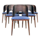 6 chaises de salle à manger vintage en chêne massif et en laine bleue