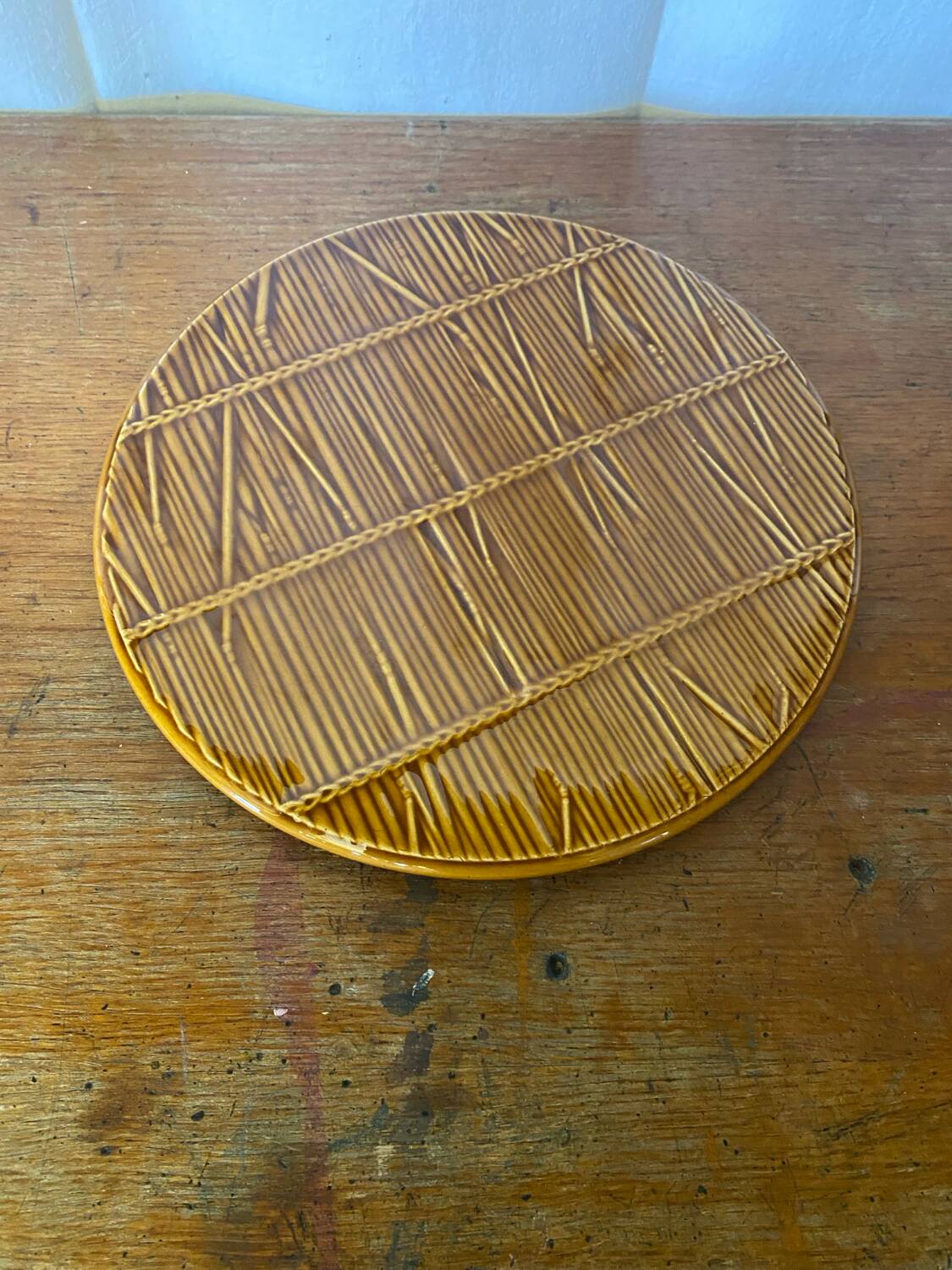 Antique Trivet GIEN Creation VAL D’OR Ceramic Straw Decor Fran