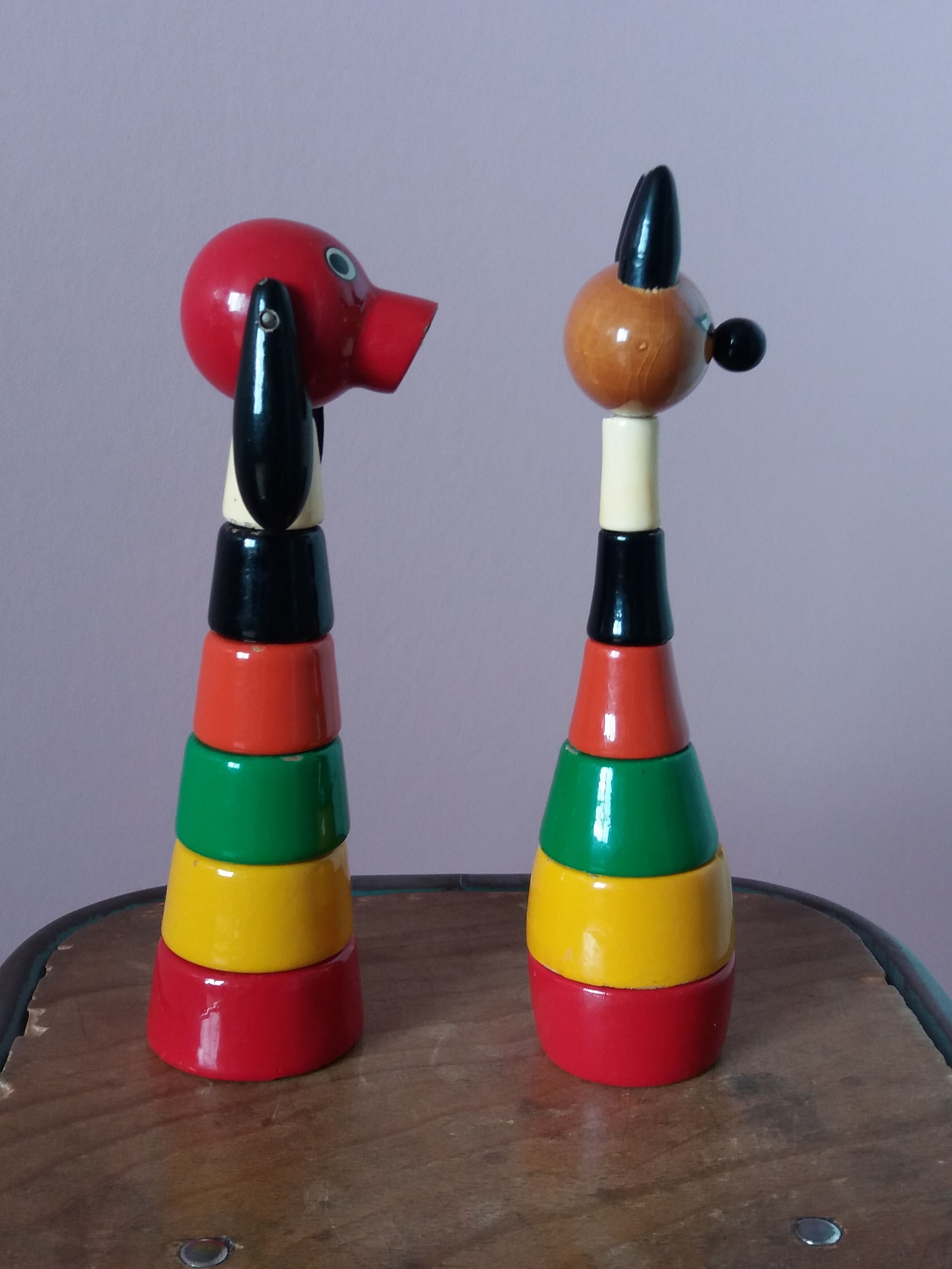 Wooden cat and dog stack toys